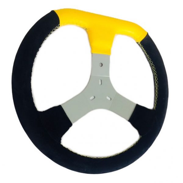 Volante de Kart Universal Camurça preta Detalhe Amarelo 349mm