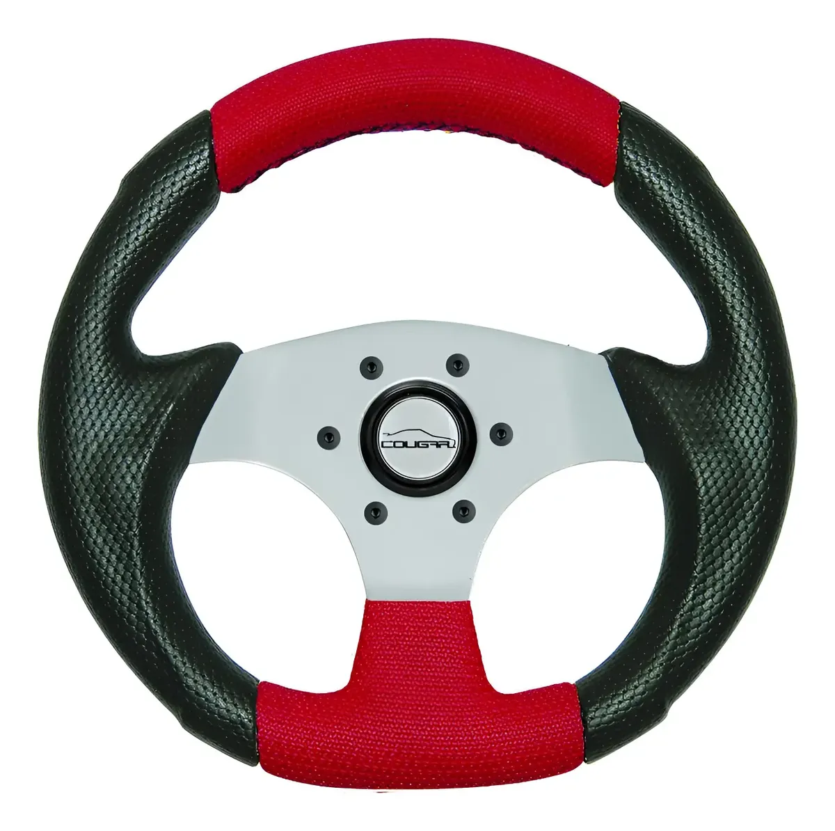 Volante Vermelho Costurado Pequeno Silver 28cm Fusca Buggy