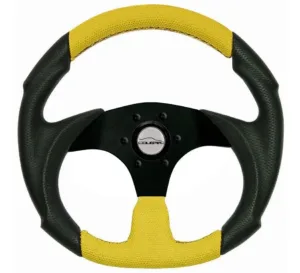 Volante Amarelo Chapa Black Cougar 33cm + Cubo Jeep Willys