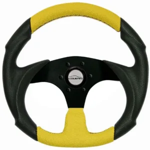 Volante Amarelo Chapa Black Cougar 33cm + Cubo Jeep Willys