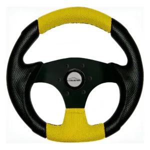 Volante Amarelo Costurado Pequeno 28cm + Cubo Buggy Fusca